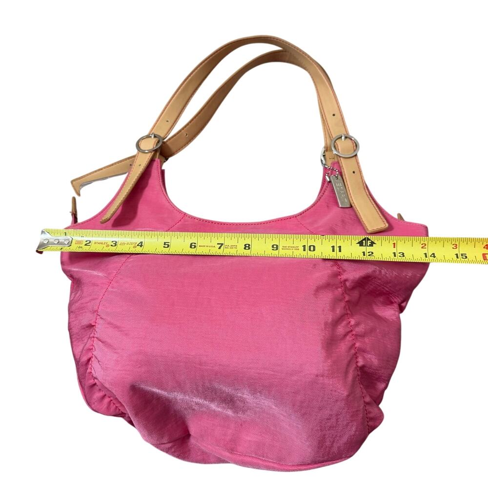 Esprit Pink Nylon Hobo Shoulder Bag Tan Straps Polka Dot Lining Y2K - Picture 9 of 16